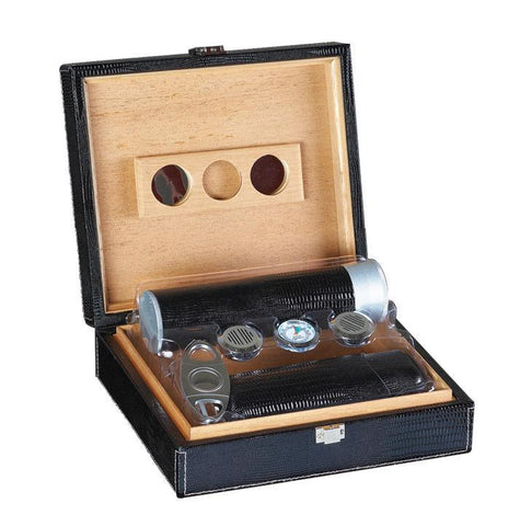 The Alligator Black Leather Humidor 25 Cigar Count | Gift Set