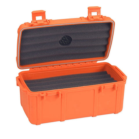 Cigar Caddy Orange Travel Humidor - 15 Cigar Rubber Coated Plastic Water Resistant