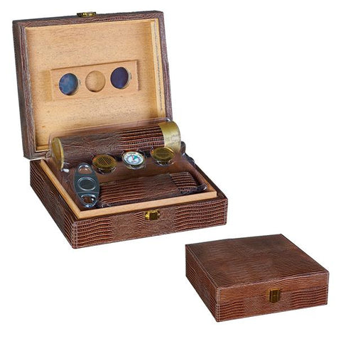 Image of Alligator Brown Leather Humidor Kit - 25 Cigar Capacity - Shades of Havana