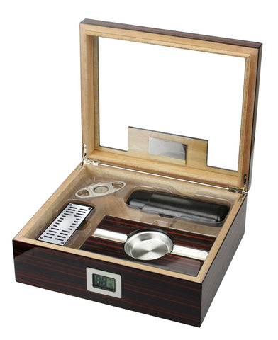 Image of Kensington Electronic Glass Top Humidor Kit | 75 Cigar Count - Shades of Havana