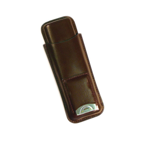 Image of LANDOR - 2 Cigar Leather Case - With Cigar Cutter - Shades of Havana