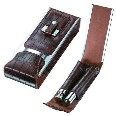 Alton Brown Leather Cigar Case, Cutter & Flask Kit