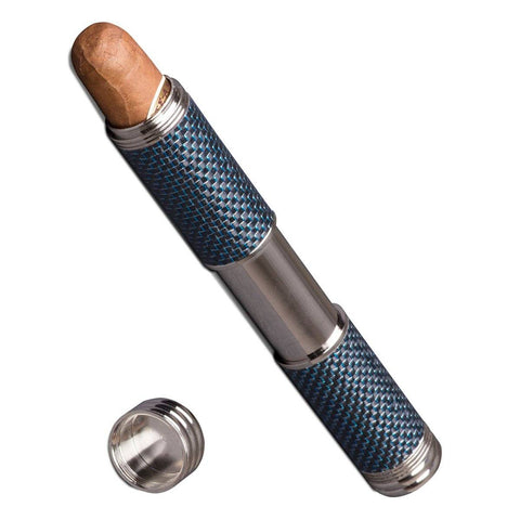 Image of Carbon Fiber 1 Cigar Tube 54 Ring Gauge | Blue Kevlar - Shades of Havana