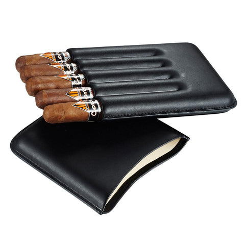 Image of Carmora Black Leather 5 Cigar Case - Shades of Havana