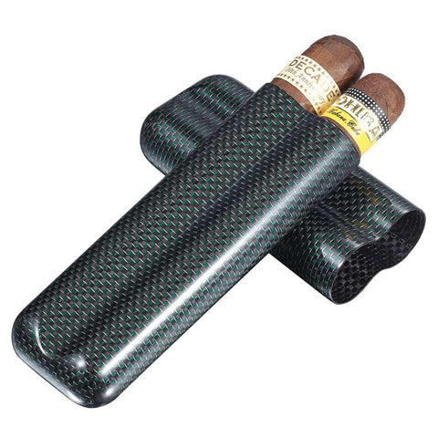 Image of Cartenium 2 Finger Carbon Fiber Cigar Case Titanium - Shades of Havana