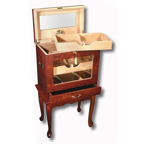 Geneve Humidor Cabinet 500 Cigar Count | Antique Style End Table Humidor