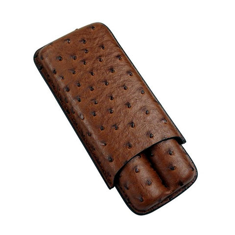 Image of Ostrich - 2 Cigar Leather Case - Prestige Import Group - Shades of Havana