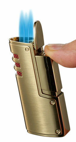 ArtDeco Brushed Gunmetal Triple Torch Cigar Lighter