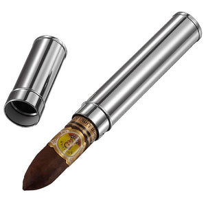 Gareth Silver Finish 1 Cigar Tube Case - Shades of Havana