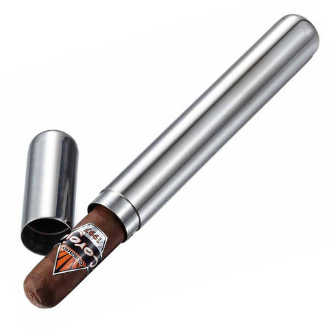 Image of Aleco Stainless Steel 1 Cigar Tube Case - Shades of Havana
