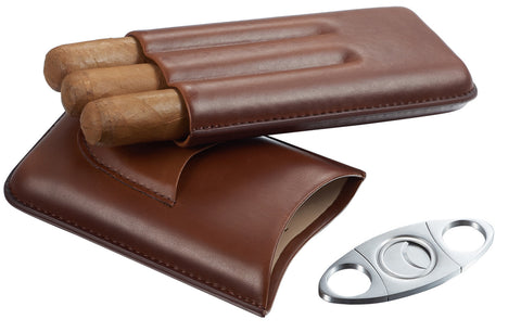 Image of LEGENDARY BROWN GENUINE LEATHER CIGAR CASE WITH CUTTER