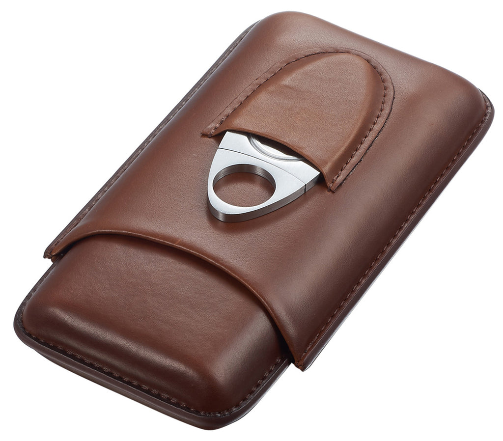 LEGENDARY BROWN GENUINE LEATHER CIGAR CASE WITH CUTTER
