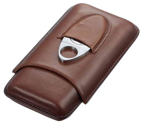 Image of LEGENDARY BROWN GENUINE LEATHER CIGAR CASE WITH CUTTER