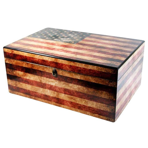 Image of Old Glory American Flag Antique Humidor 100 Cigar Count - Shades of Havana