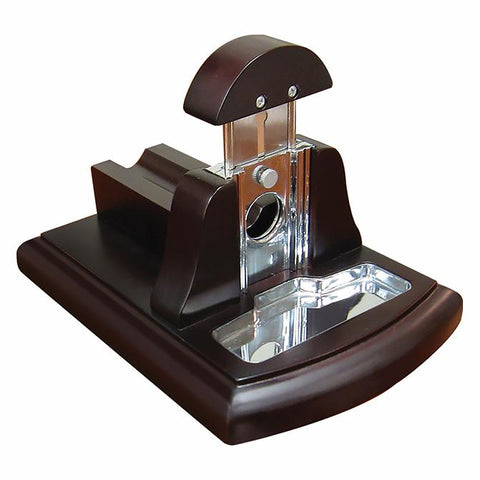 Tabletop Guillotine Cigar Cutter - Walnut Finish - With Catch Tray - Shades of Havana
