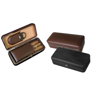 Bayamo Leather Travel Cigar Case -  3 Cigar - Folding With Cigar Cutter - Shades of Havana