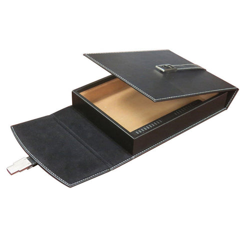 Image of Florence Travel Humidor 10 Cigar Black Leather With Humidifier - Shades of Havana