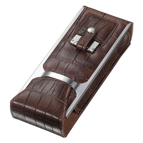 Alton Brown Leather Cigar Case, Cutter & Flask Kit - Shades of Havana