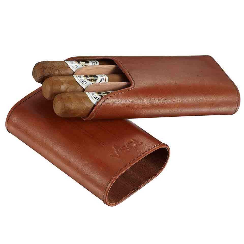 Cuero 3 Finger Genuine Leather Cigar Case - Shades of Havana