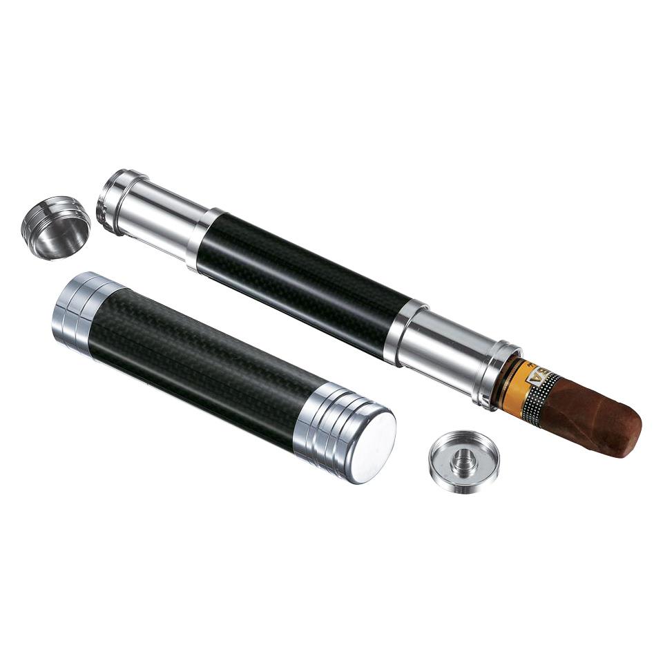Kinetic II Carbon Fiber 1 Cigar Tube Case | Chrome Adjustable - Shades of Havana