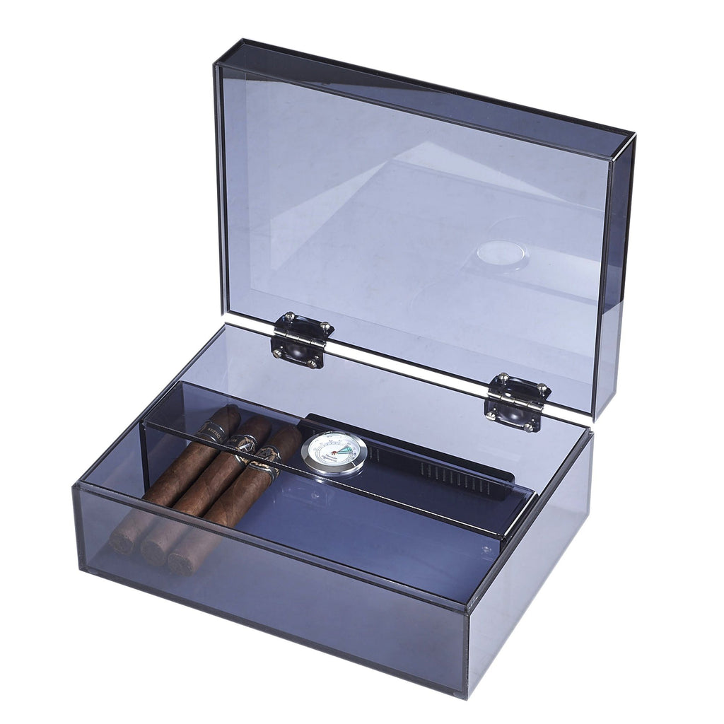 Leo Acrylic Humidor 50 Cigar Count | Navy Blue - Shades of Havana