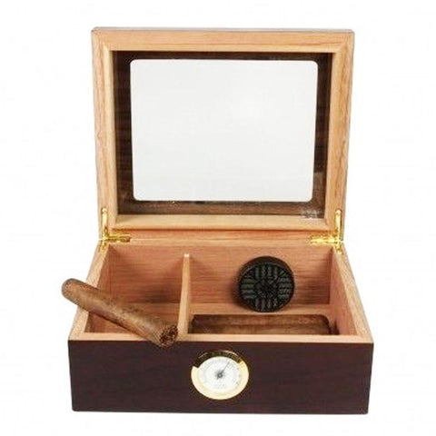 Capri Glass Top Humidor With Front Mount Hygrometer | 25-50 Cigar Count