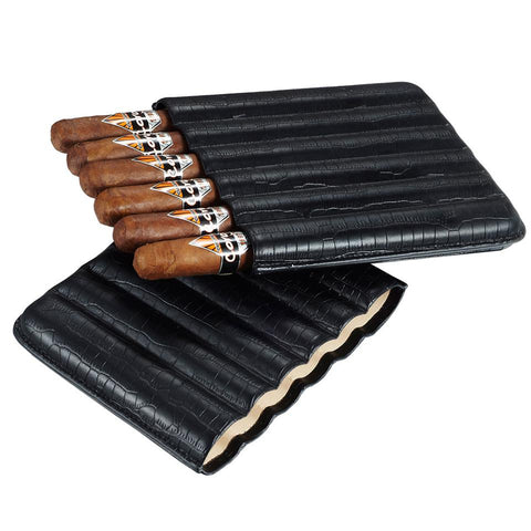 Cardona Black Leather 6 Cigar Case - Shades of Havana