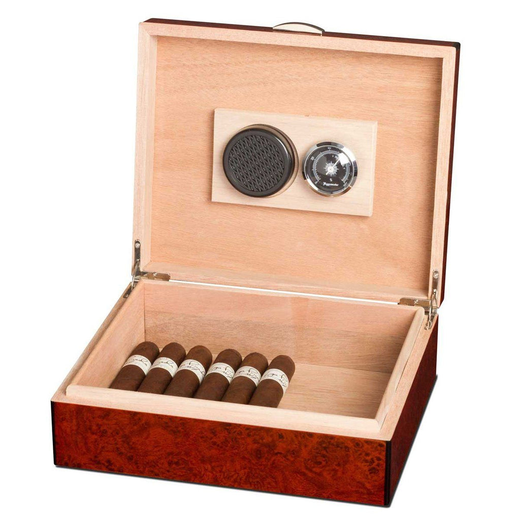 Cedrik Wood Small Humidor 25 Cigars | Polished Burl Finish - Shades of Havana