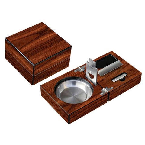 Image of Folding Ashtray Set - High Gloss Walnut With Accessories - Prestige Import Group - Shades of Havana