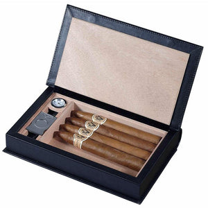 Folio Travel Humidor Kit 5 Cigar Count | Black Leather - Shades of Havana