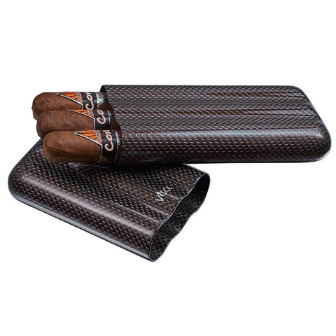 Image of Red Kevlar & Carbon Fiber 3 Finger Cigar Case - Shades of Havana