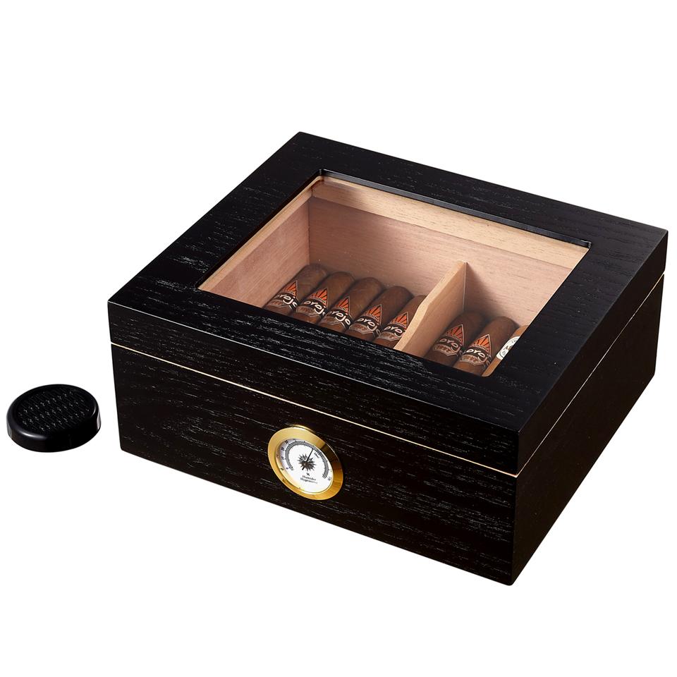 Santa Clara Glass Top Humidor 50 Cigar Count | Matte Black - Shades of Havana