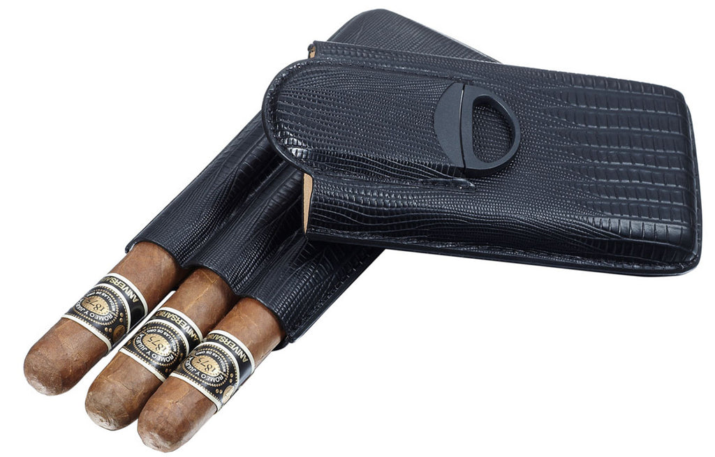 Granada Leather 3 Finger Cigar Case with Cigar Cutter