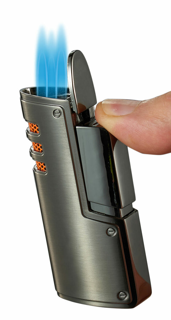 ArtDeco Brushed Gunmetal Triple Torch Cigar Lighter