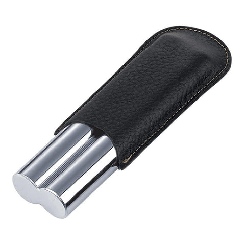Visol Double Trouble Black Leather and Stainless Steel Cigar Case