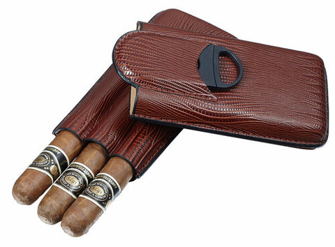 Image of Granada Leather 3 Finger Cigar Case with Cigar Cutter