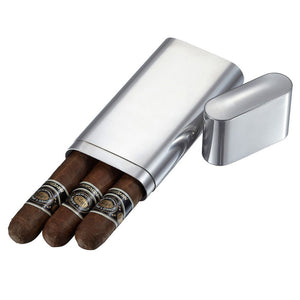 Livorno Polished Stainless Steel 3 Finger Cigar Case - Shades of Havana