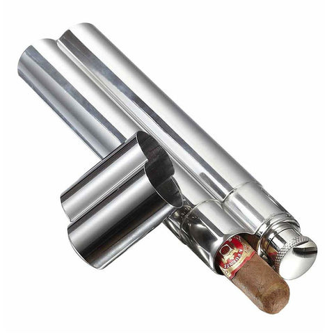 Image of Malamute Stainless Steel Cigar Tube & Hip Flask Combo - Shades of Havana