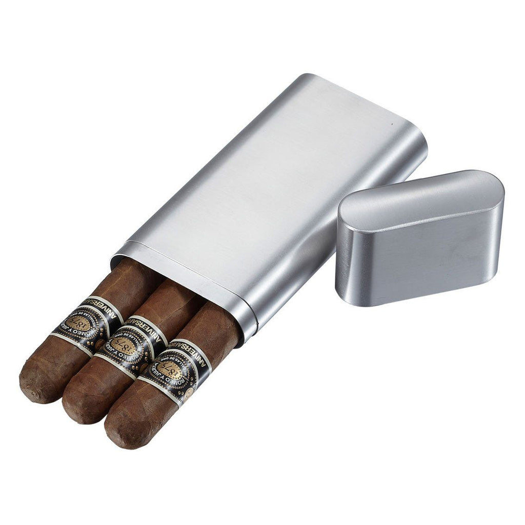 Prato Brushed Stainless Steel 3 Finger Cigar Case - Shades of Havana