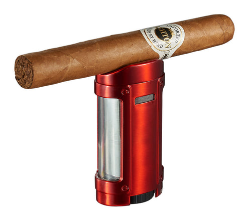 Image of Rhino Brushed Red Quad Torch Flame Cigar Lighter