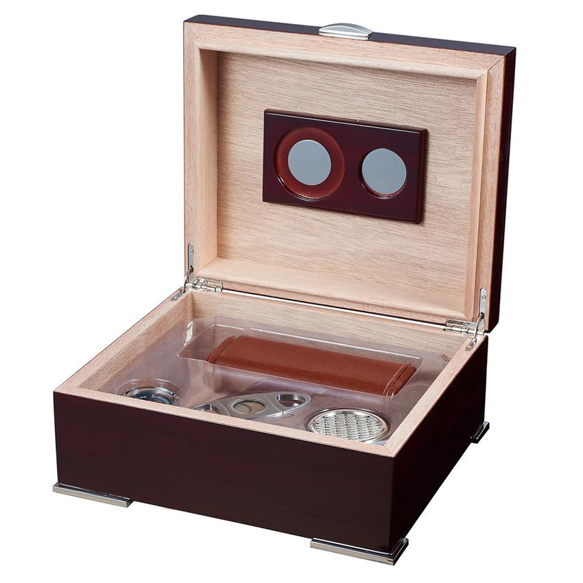 Xander Humidor Kit with Case and Cutter | Burgundy Wood - Shades of Havana