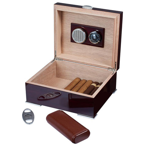 Image of Xander Humidor Kit with Case and Cutter | Burgundy Wood - Shades of Havana