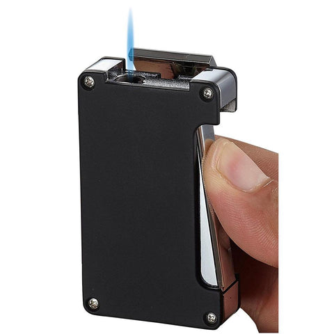 Image of Zidane Wind-Resistant Torch Flame Lighter with Built-in Punch | Black - Shades of Havana