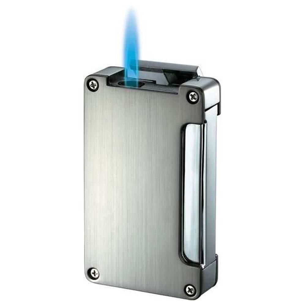 Zidane Wind-Resistant Torch Flame Lighter with Built-in Punch | Chrome - Shades of Havana