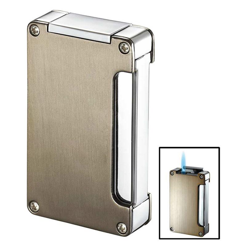 Zidane Wind-Resistant Torch Flame Lighter with Built-in Punch | Nickel - Shades of Havana